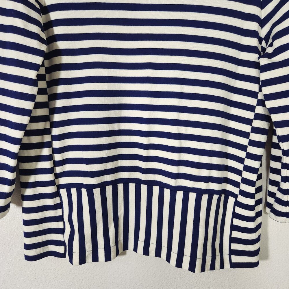 MADEWELL Blue Striped Ponte Knit 3/4 Sleeve Top Shirt Size L Nautical - Picture 3 of 11